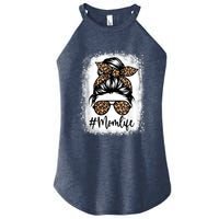 Women Mom Life Bleached Shirt Mom Life Leopard Messy Bun Women's Perfect Tri Rocker Tank