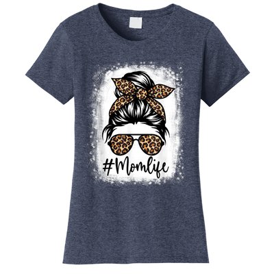 Women Mom Life Bleached Shirt Mom Life Leopard Messy Bun Women's T-Shirt