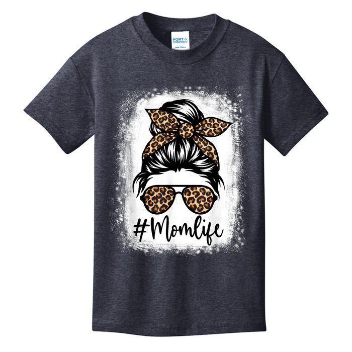 Women Mom Life Bleached Shirt Mom Life Leopard Messy Bun Kids T-Shirt