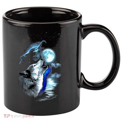 Wolf Moon Lake Wolf Howling Full Moon Wolf Graphics Design 11oz C Handle Ceramic Mug