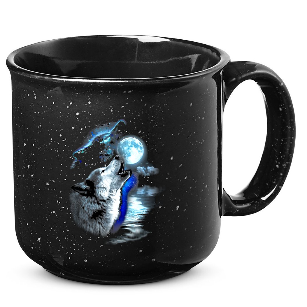 Wolf Moon Lake Wolf Howling Full Moon Wolf Graphics Design 15oz Campfire Ceramic Mug