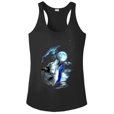 Wolf Moon Lake Wolf Howling Full Moon Wolf Graphics Design Ladies PosiCharge Competitor Racerback Tank