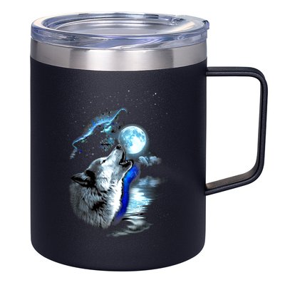 Wolf Moon Lake Wolf Howling Full Moon Wolf Graphics Design 12oz Stainless Steel Coffee Mug