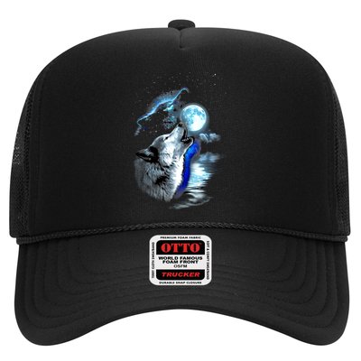 Wolf Moon Lake Wolf Howling Full Moon Wolf Graphics Design Trucker Hat
