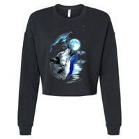 Wolf Moon Lake Wolf Howling Full Moon Wolf Graphics Design Cropped Pullover Crew