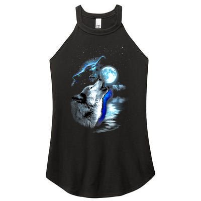 Wolf Moon Lake Wolf Howling Full Moon Wolf Graphics Design Women's Perfect Tri Rocker Tank