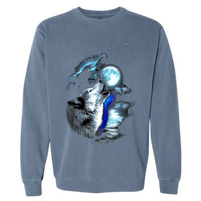 Wolf Moon Lake Wolf Howling Full Moon Wolf Graphics Design Garment-Dyed Sweatshirt