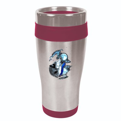 Wolf Moon Lake Wolf Howling Full Moon Wolf Graphics Design 16oz Travel Tumbler