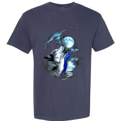 Wolf Moon Lake Wolf Howling Full Moon Wolf Graphics Design Garment-Dyed Heavyweight T-Shirt