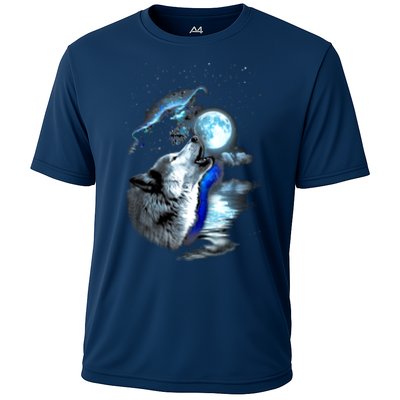 Wolf Moon Lake Wolf Howling Full Moon Wolf Graphics Design Performance Shirt