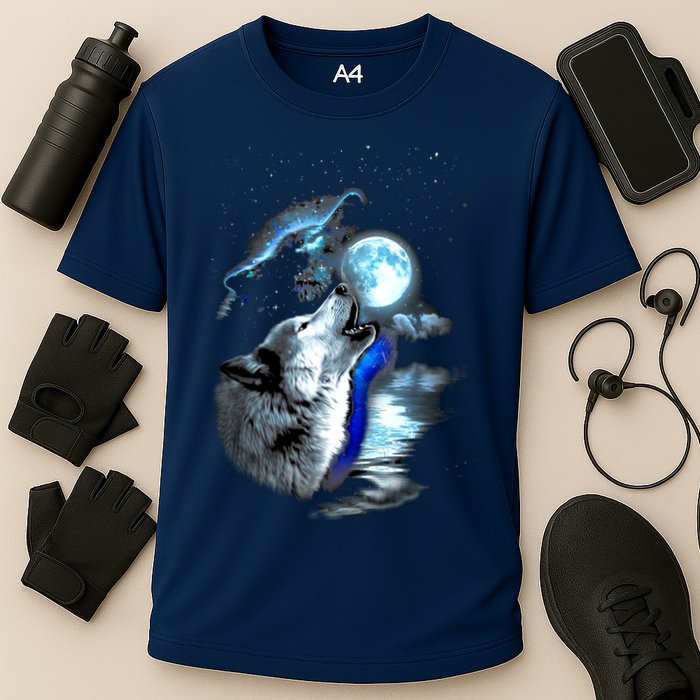 Wolf Moon Lake Wolf Howling Full Moon Wolf Graphics Design Cooling Performance Crew T-Shirt