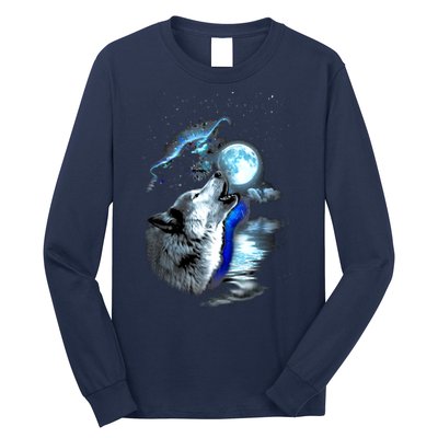 Wolf Moon Lake Wolf Howling Full Moon Wolf Graphics Design Long Sleeve Shirt