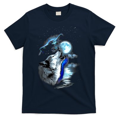 Wolf Moon Lake Wolf Howling Full Moon Wolf Graphics Design T-Shirt