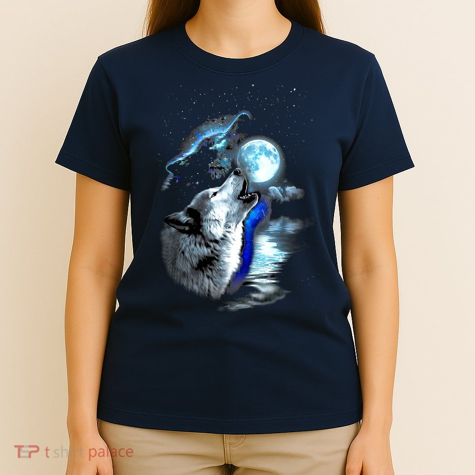 Wolf Moon Lake Wolf Howling Full Moon Wolf Graphics Design T-Shirt