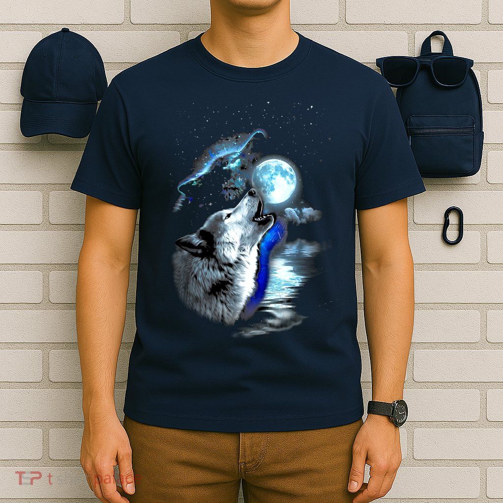 Wolf Moon Lake Wolf Howling Full Moon Wolf Graphics Design T-Shirt