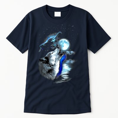 Wolf Moon Lake Wolf Howling Full Moon Wolf Graphics Design Tall T-Shirt