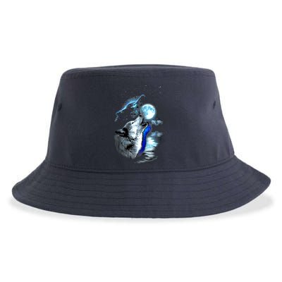 Wolf Moon Lake Wolf Howling Full Moon Wolf Graphics Design Sustainable Bucket Hat