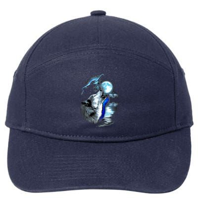 Wolf Moon Lake Wolf Howling Full Moon Wolf Graphics Design 7-Panel Snapback Hat