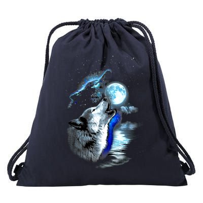 Wolf Moon Lake Wolf Howling Full Moon Wolf Graphics Design Drawstring Bag