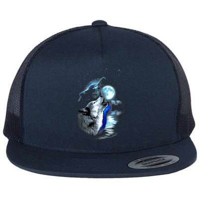 Wolf Moon Lake Wolf Howling Full Moon Wolf Graphics Design Flatbill Hat