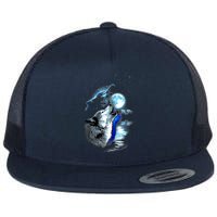 Wolf Moon Lake Wolf Howling Full Moon Wolf Graphics Design Flatbill Hat