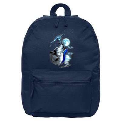 Wolf Moon Lake Wolf Howling Full Moon Wolf Graphics Design 16 in Basic Backpack