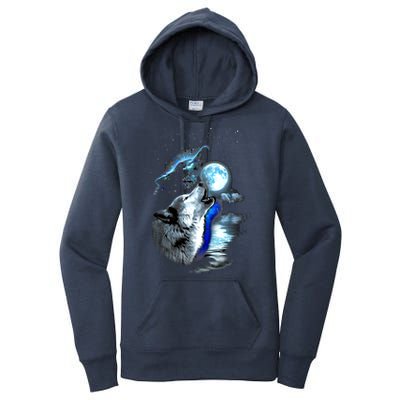 Wolf Moon Lake Wolf Howling Full Moon Wolf Graphics Design Women's Pullover Hoodie