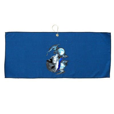 Wolf Moon Lake Wolf Howling Full Moon Wolf Graphics Design Large Microfiber Waffle Golf Towel
