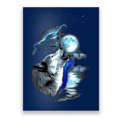 Wolf Moon Lake Wolf Howling Full Moon Wolf Graphics Design Poster