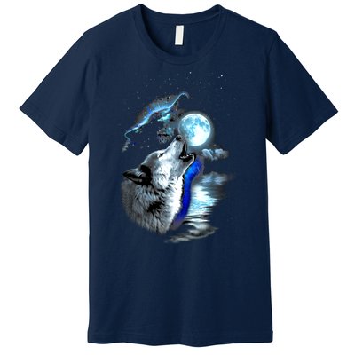 Wolf Moon Lake Wolf Howling Full Moon Wolf Graphics Design Premium T-Shirt