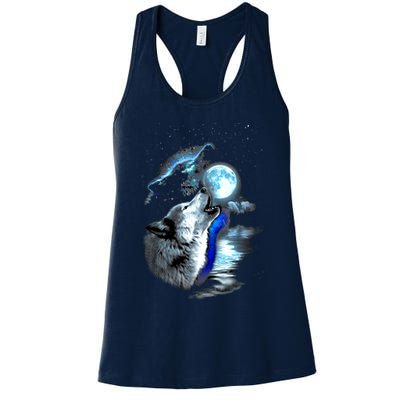 Wolf Moon Lake Wolf Howling Full Moon Wolf Graphics Design Womens Tank Top