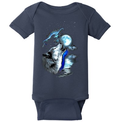 Wolf Moon Lake Wolf Howling Full Moon Wolf Graphics Design Baby Bodysuit