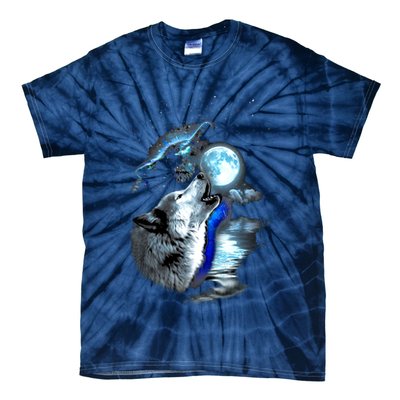 Wolf Moon Lake Wolf Howling Full Moon Wolf Graphics Design Tie-Dye T-Shirt