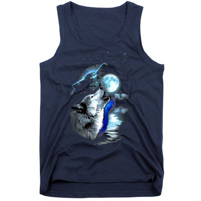 Wolf Moon Lake Wolf Howling Full Moon Wolf Graphics Design Tank Top