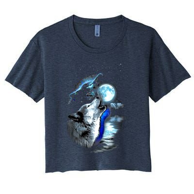 Wolf Moon Lake Wolf Howling Full Moon Wolf Graphics Design Crop Top