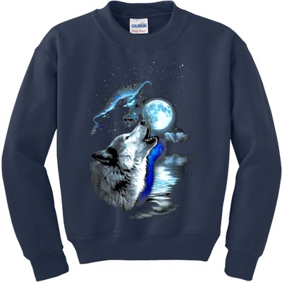 Wolf Moon Lake Wolf Howling Full Moon Wolf Graphics Design Kids Sweatshirt
