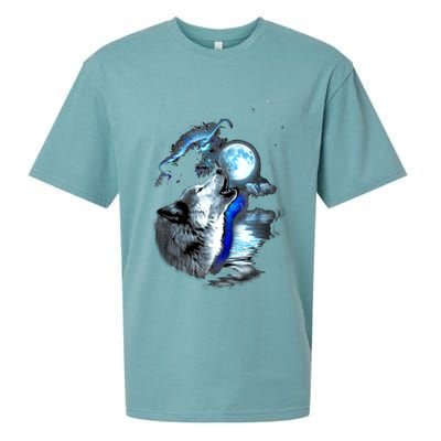 Wolf Moon Lake Wolf Howling Full Moon Wolf Graphics Design Sueded Cloud Jersey T-Shirt