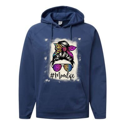 Womens Mom Life Bleached Rainbow Leopard Shirt Mama Mother Performance Fleece Hoodie