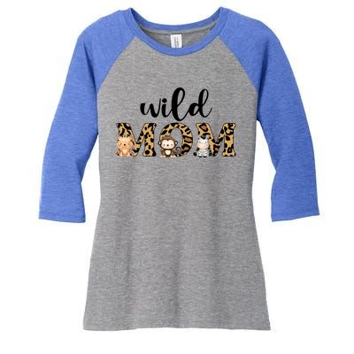 Wild Mom Leopard Zoo Theme Birthday Animal Safari Jungle Animal Women's Tri-Blend 3/4-Sleeve Raglan Shirt