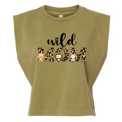 Wild Mom Leopard Zoo Theme Birthday Animal Safari Jungle Animal Garment-Dyed Women's Muscle Tee