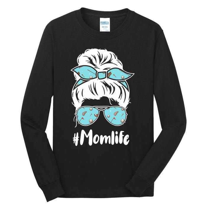 Wo Mom Life Mothers Day Messy Bun Golfer Mom Mama Momma Mommy Tall Long Sleeve T-Shirt