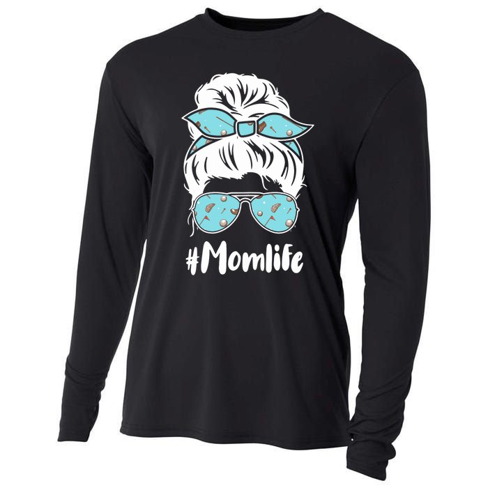 Wo Mom Life Mothers Day Messy Bun Golfer Mom Mama Momma Mommy Cooling Performance Long Sleeve Crew