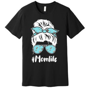 Wo Mom Life Mothers Day Messy Bun Golfer Mom Mama Momma Mommy Premium T-Shirt