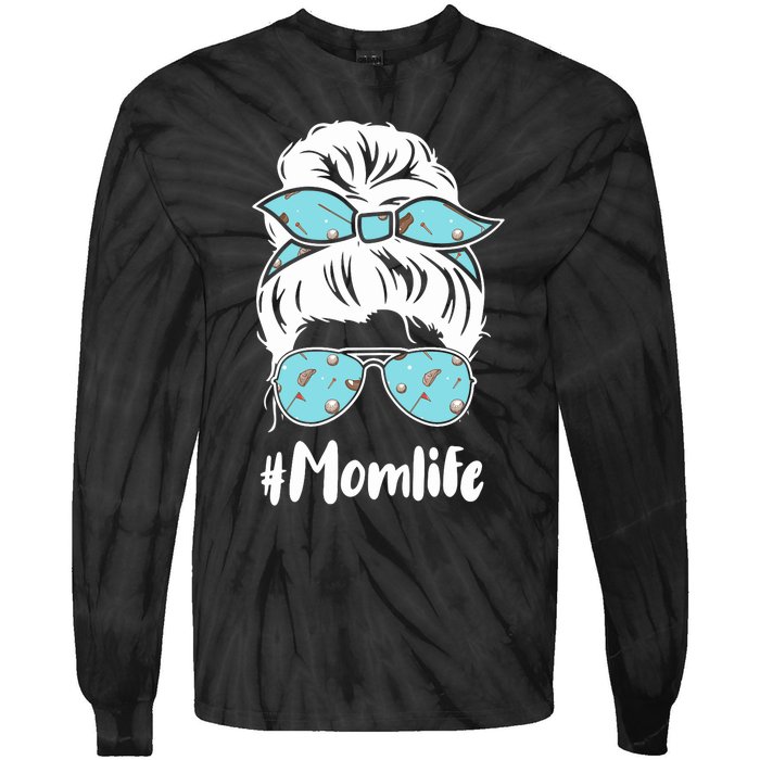 Wo Mom Life Mothers Day Messy Bun Golfer Mom Mama Momma Mommy Tie-Dye Long Sleeve Shirt