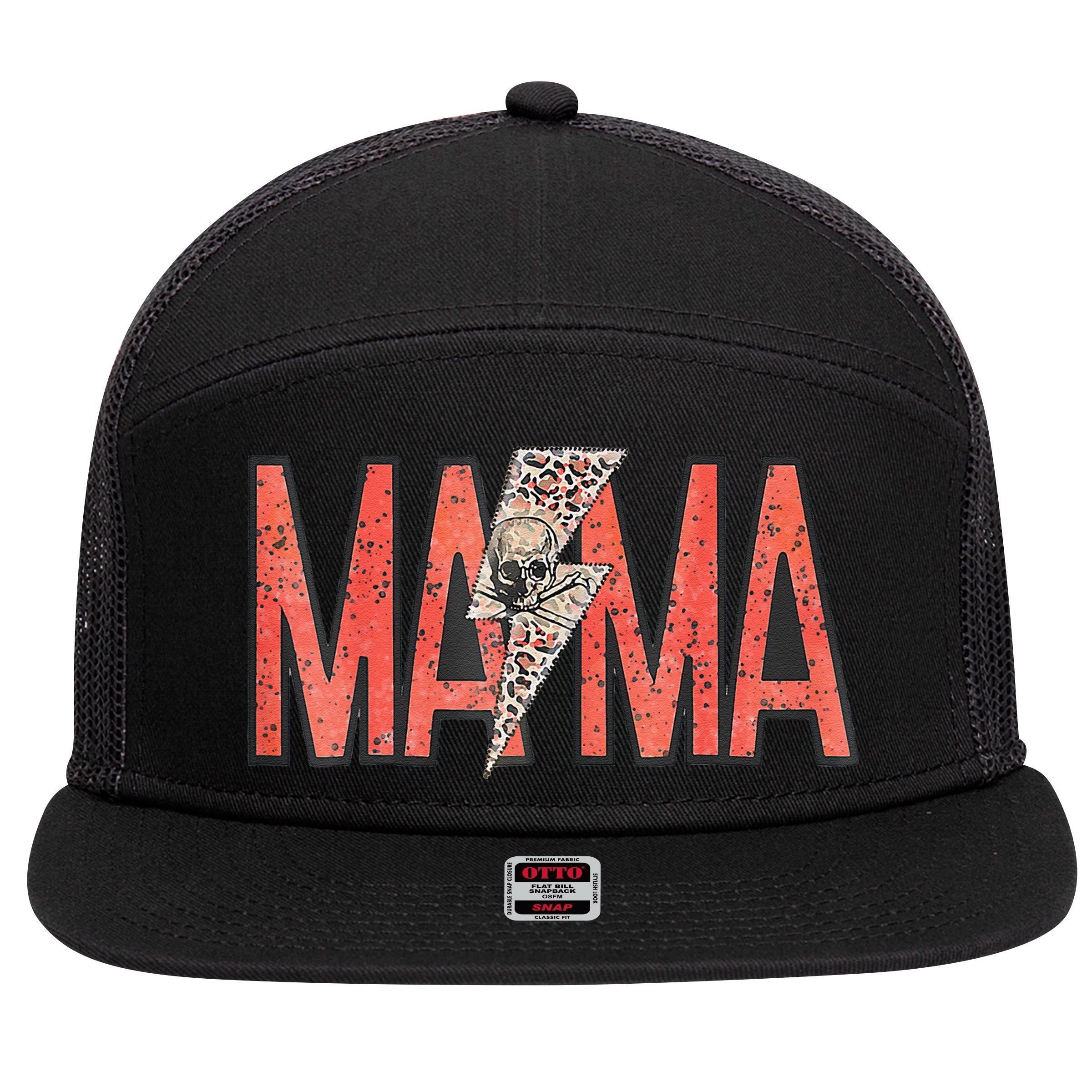 Womens MAMA Leopard Skull Boho Rocker Mom Mother's Day 7 Panel Mesh Trucker Snapback Hat