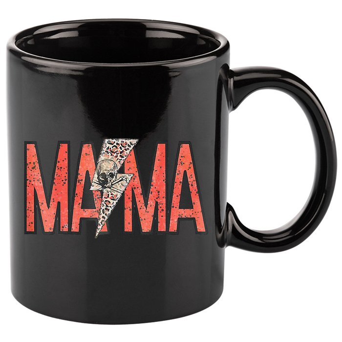 Womens MAMA Leopard Skull Boho Rocker Mom Mother's Day 11oz C Handle Ceramic Mug