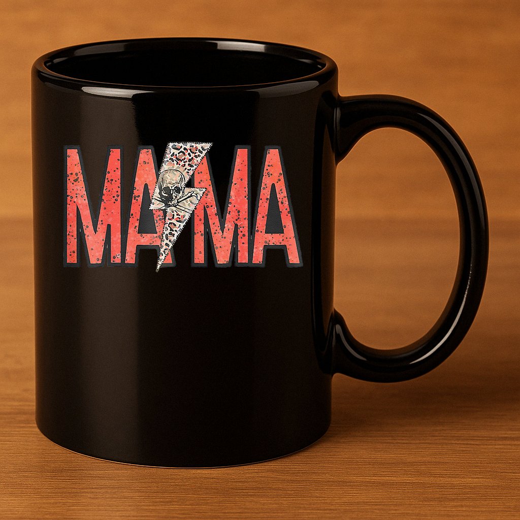 Womens MAMA Leopard Skull Boho Rocker Mom Mother's Day 11oz C Handle Ceramic Mug