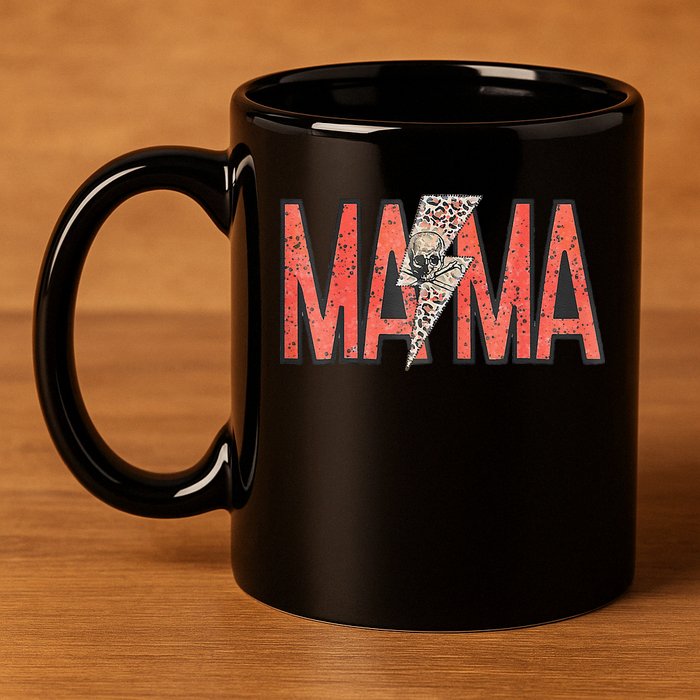 Womens MAMA Leopard Skull Boho Rocker Mom Mother's Day 11oz C Handle Ceramic Mug