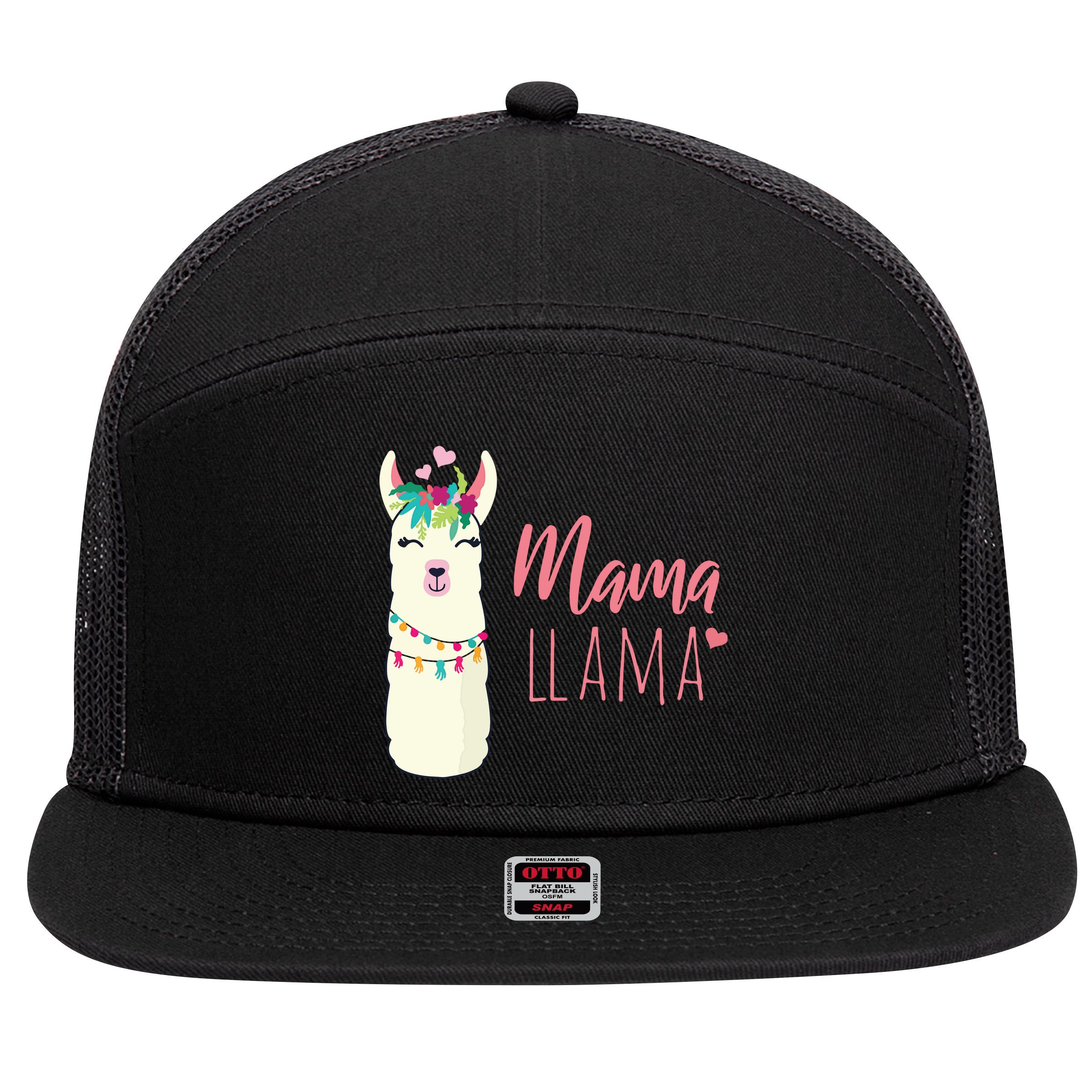 Womens Mama Llama 7 Panel Mesh Trucker Snapback Hat