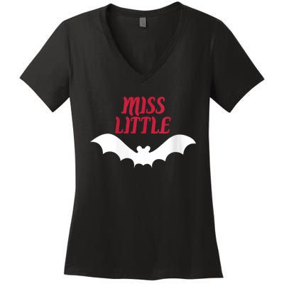 Wo Miss Little Batwoman Halloween Costume Batty Scary Women's V-Neck T-Shirt